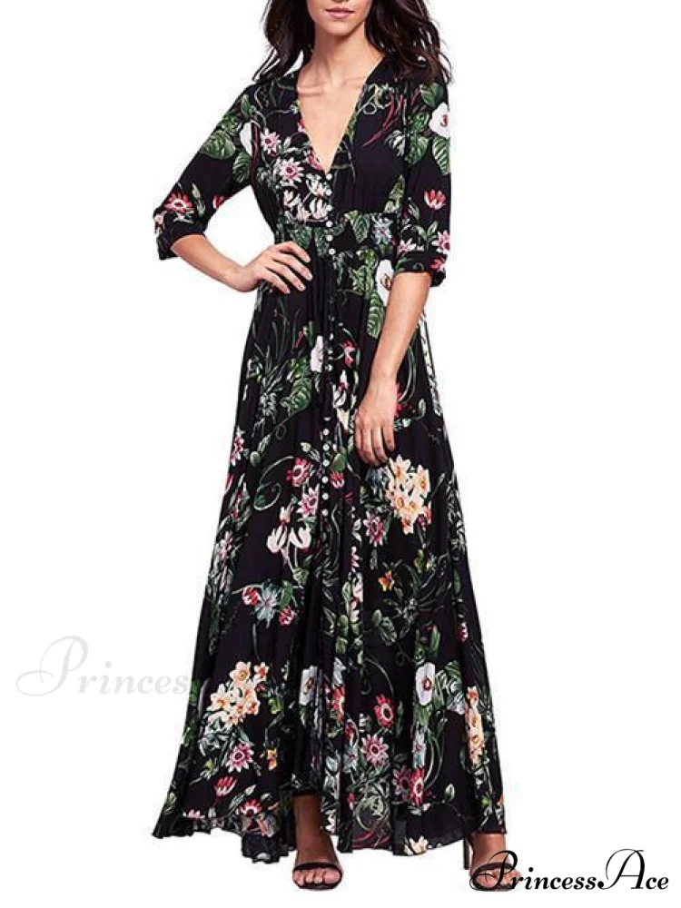 Bohemia Floral V Neck Maxi Dress - Image 2