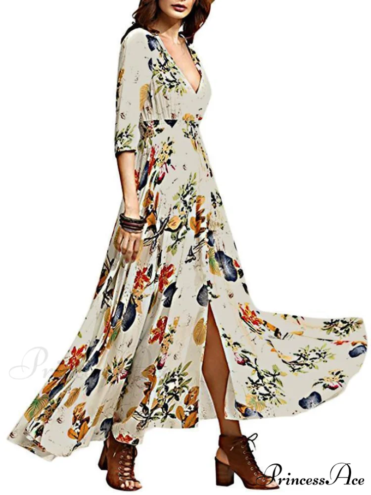 Bohemia Floral V Neck Maxi Dress - Image 4