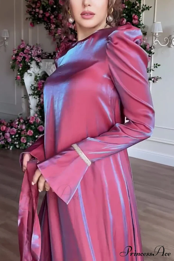 Sparkling Satin Puff Sleeve Midi Dress with Glitter Finish - Image 10