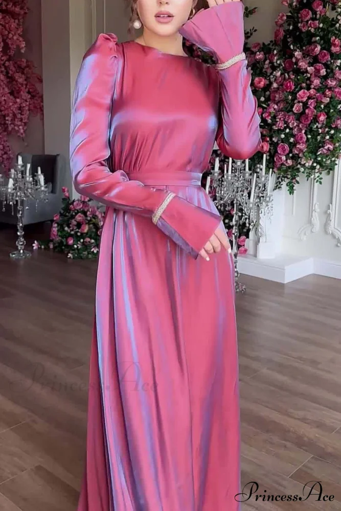 Sparkling Satin Puff Sleeve Midi Dress with Glitter Finish - Image 2