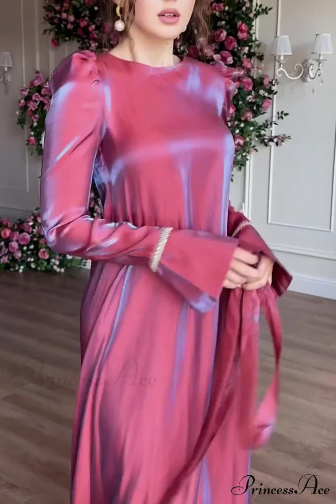 Sparkling Satin Puff Sleeve Midi Dress with Glitter Finish - Image 3