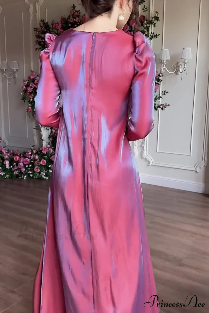 Sparkling Satin Puff Sleeve Midi Dress with Glitter Finish - Image 5