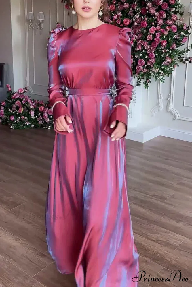 Sparkling Satin Puff Sleeve Midi Dress with Glitter Finish - Image 6