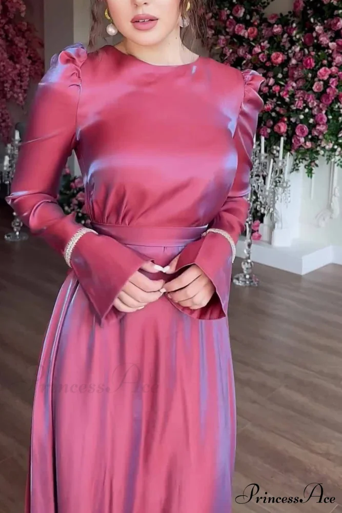Sparkling Satin Puff Sleeve Midi Dress with Glitter Finish - Image 7
