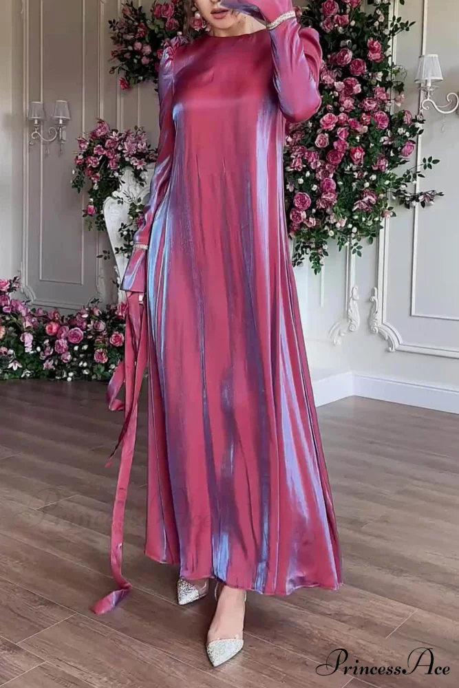 Sparkling Satin Puff Sleeve Midi Dress with Glitter Finish - Image 8
