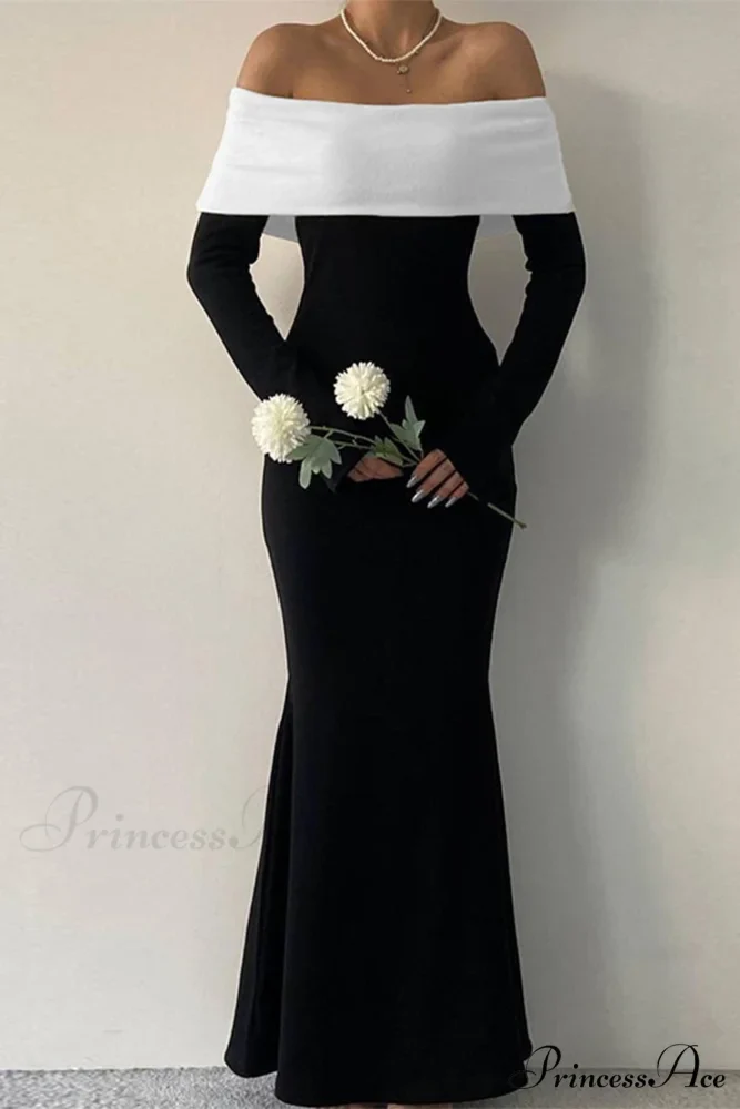 Off Shoulder Maxi Dress with Contrast - Image 2
