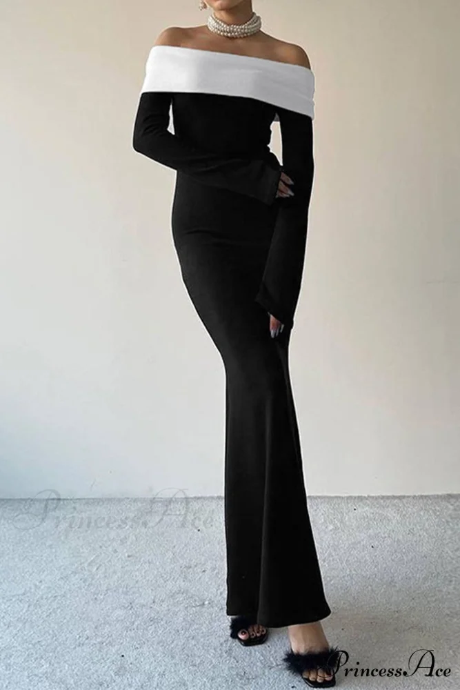 Off Shoulder Maxi Dress with Contrast - Image 3