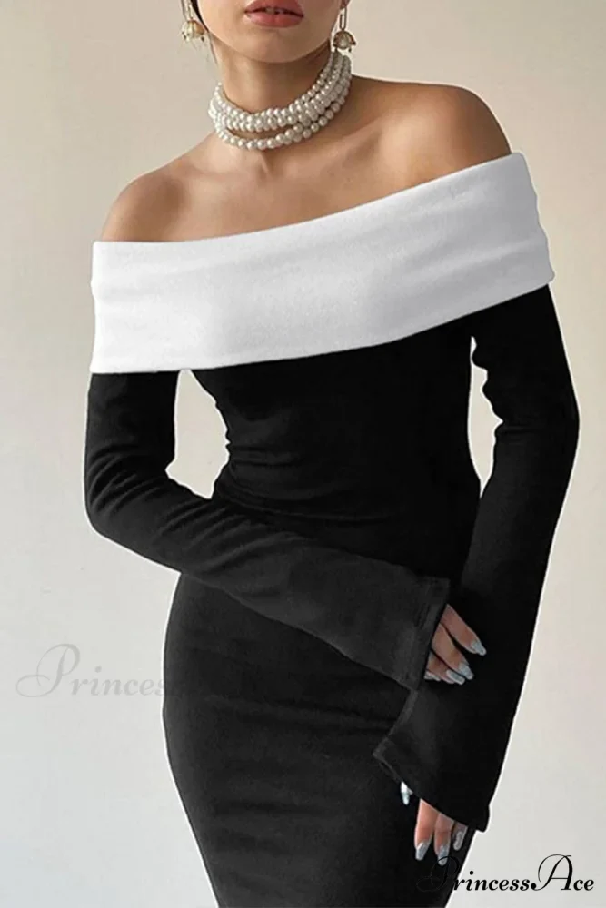Off Shoulder Maxi Dress with Contrast - Image 5