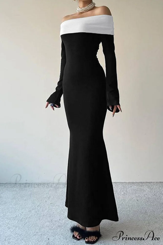 Off Shoulder Maxi Dress with Contrast - Image 6