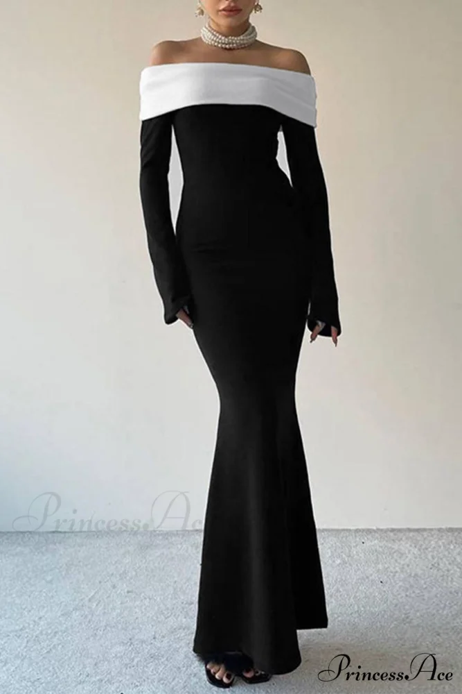 Off Shoulder Maxi Dress with Contrast - Image 7