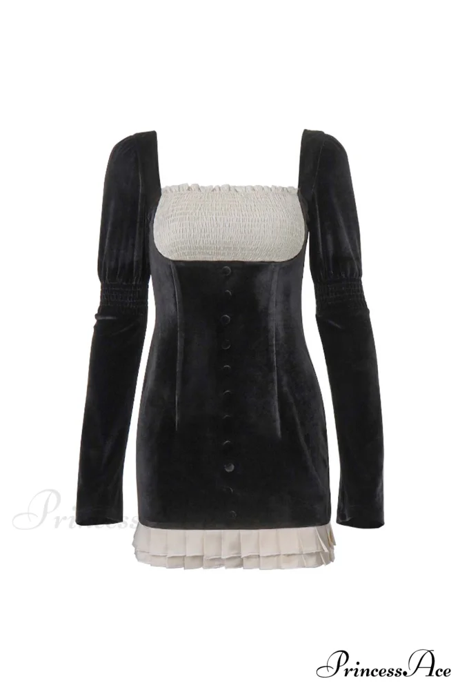 Patchwork Pleated Bodycon Dress with Contrast - Image 5