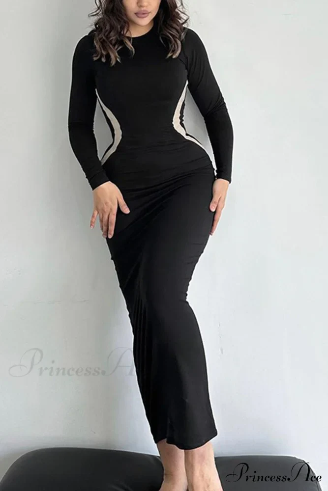 Wavy Slim Fit Midi Dress with Contrast - Image 4