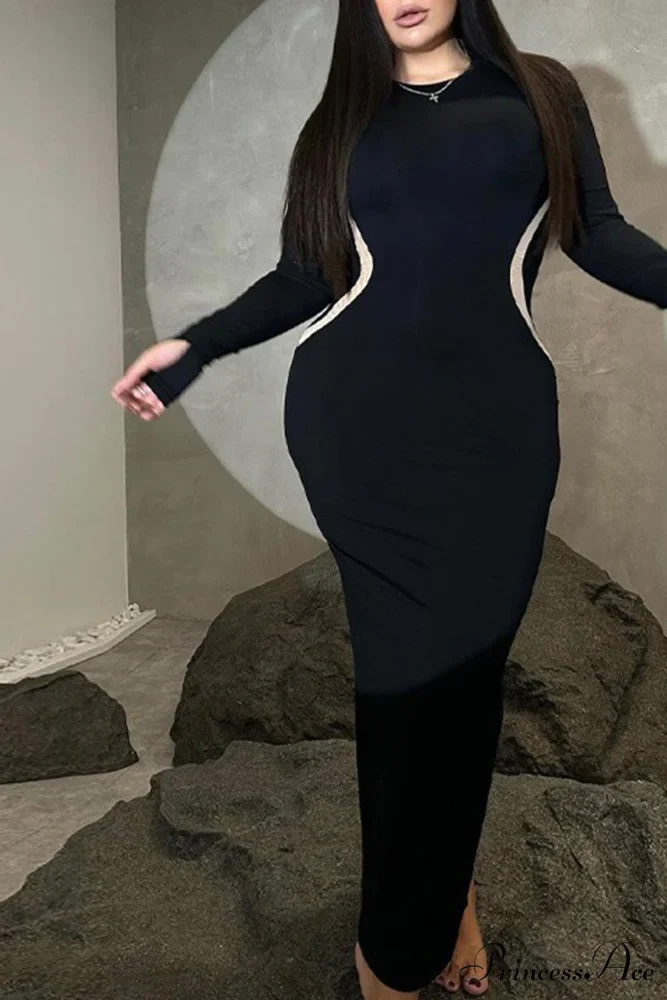 Wavy Slim Fit Midi Dress with Contrast - Image 5