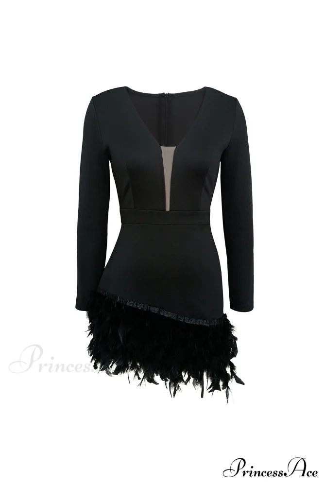 V Neck Feather Pack Mini Dress - Image 12