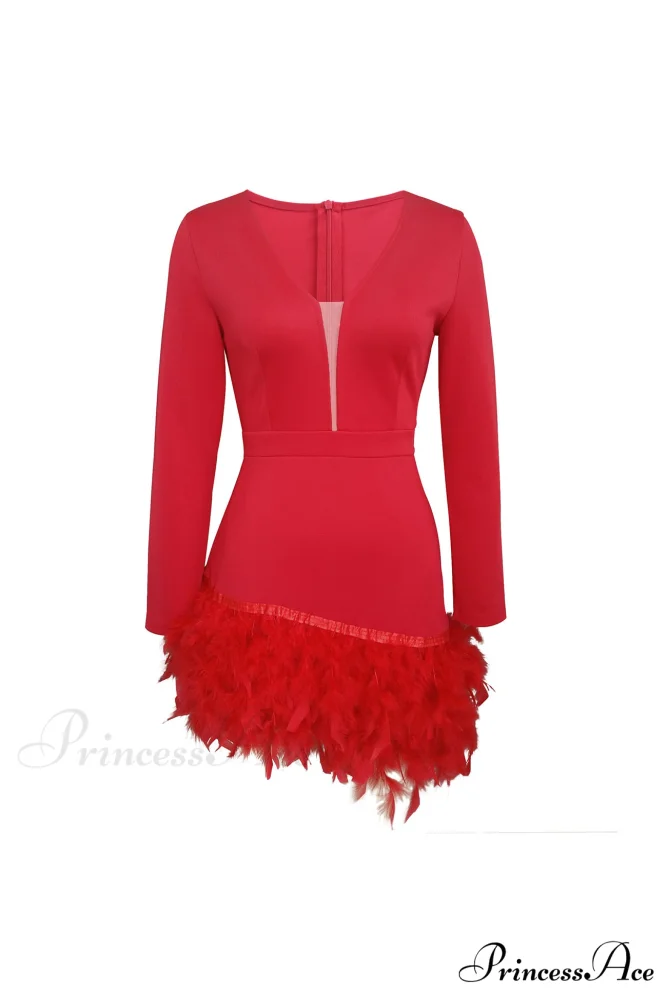V Neck Feather Pack Mini Dress - Image 15