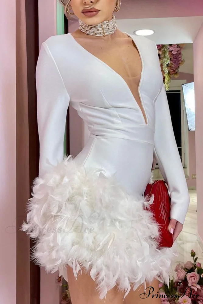 V Neck Feather Pack Mini Dress - Image 6