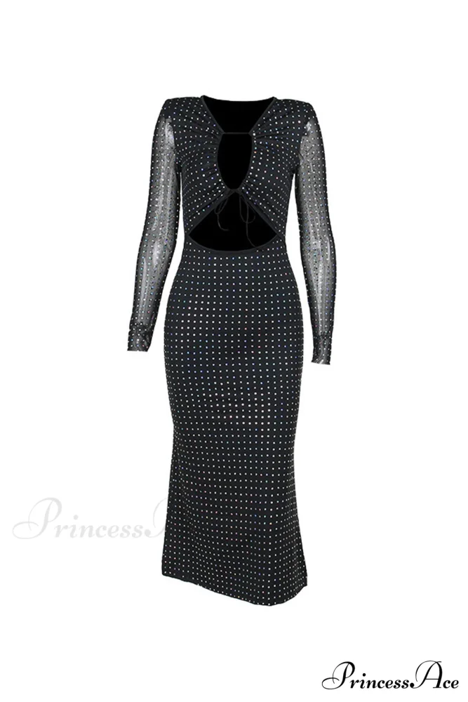 Rhinestone Mesh Cutout Dress - Image 7