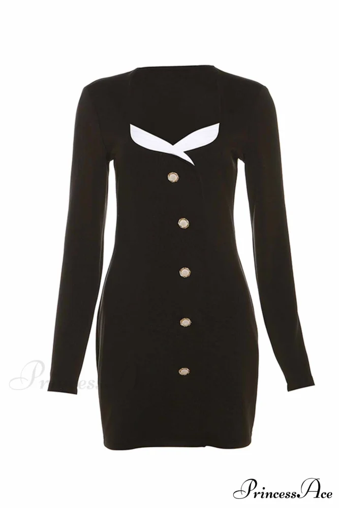 Long Sleeve Bodycon Dress with Buttons - Image 6