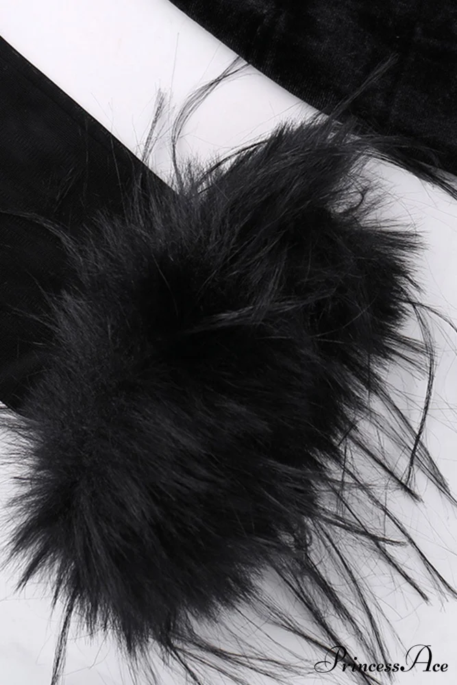 Velvet Patchwork Fuzzy Hem Slit Dress - Image 11
