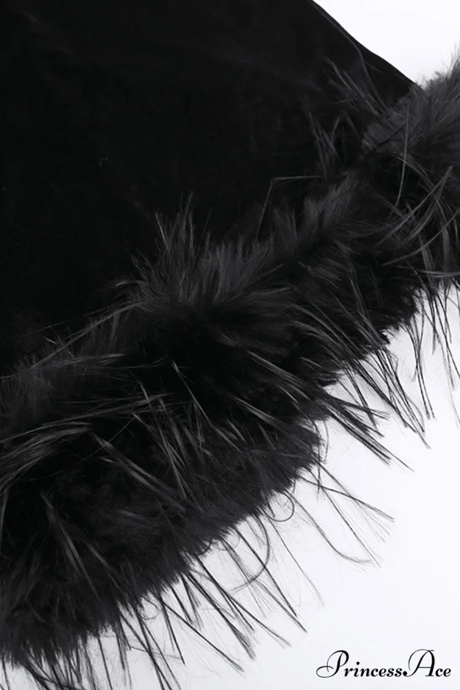Velvet Patchwork Fuzzy Hem Slit Dress - Image 12