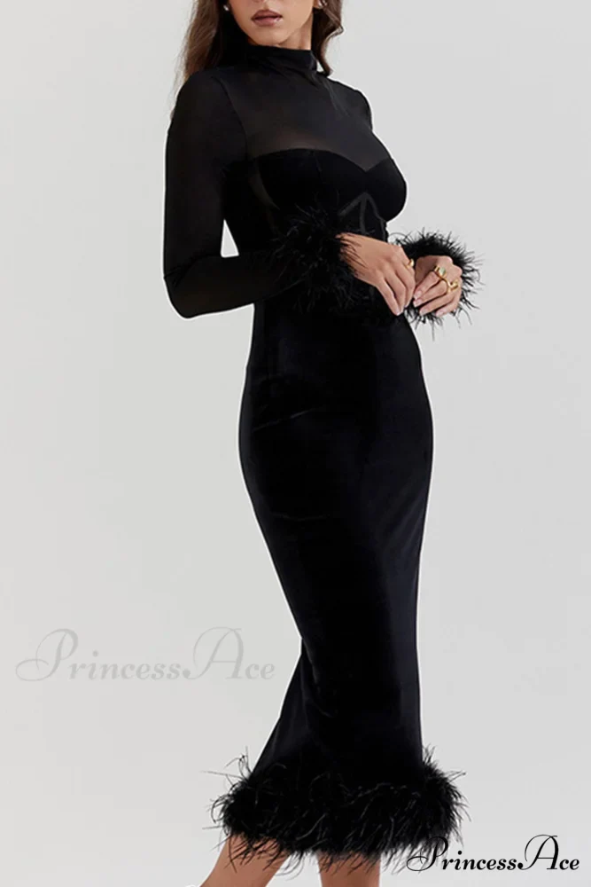 Velvet Patchwork Fuzzy Hem Slit Dress - Image 6