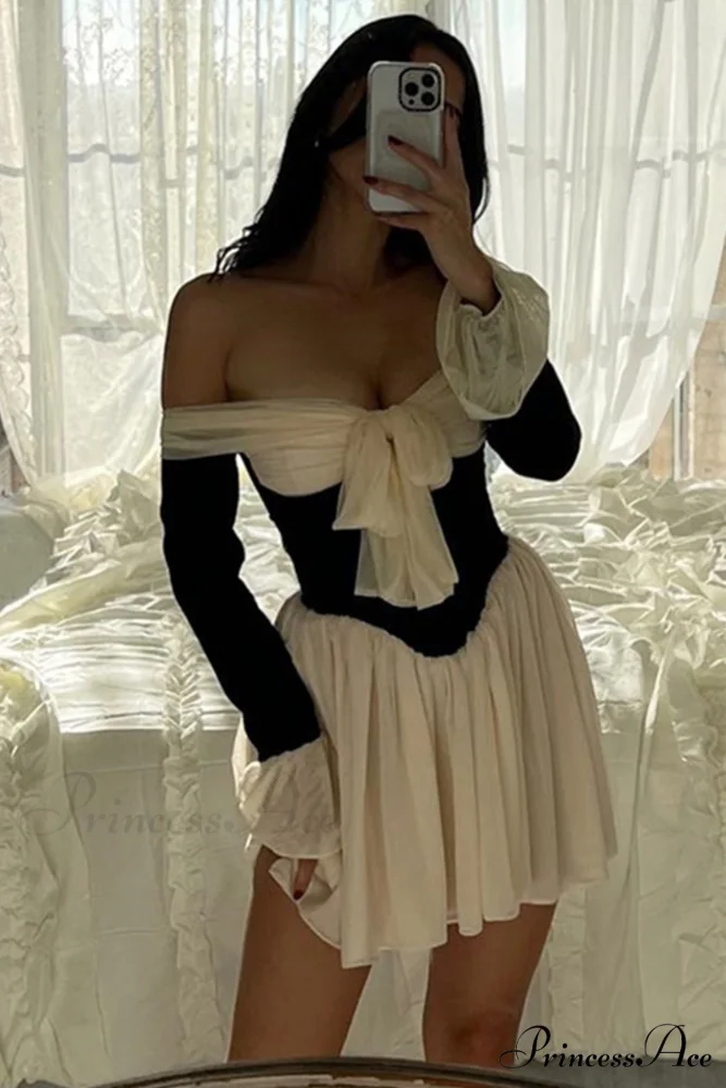 Off Shoulder Corset Dress with Bow - Image 3