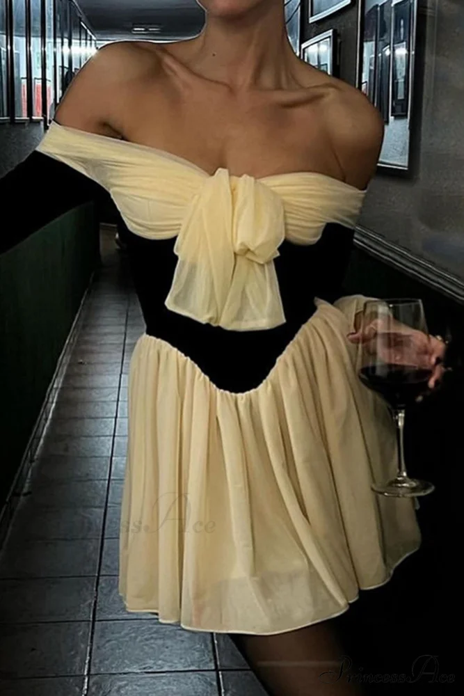 Off Shoulder Corset Dress with Bow - Image 4