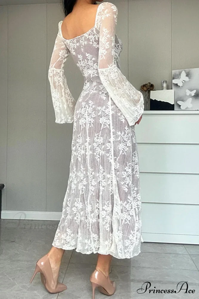 Lace Tie-up Flares Sleeve Midi Dress - Image 4