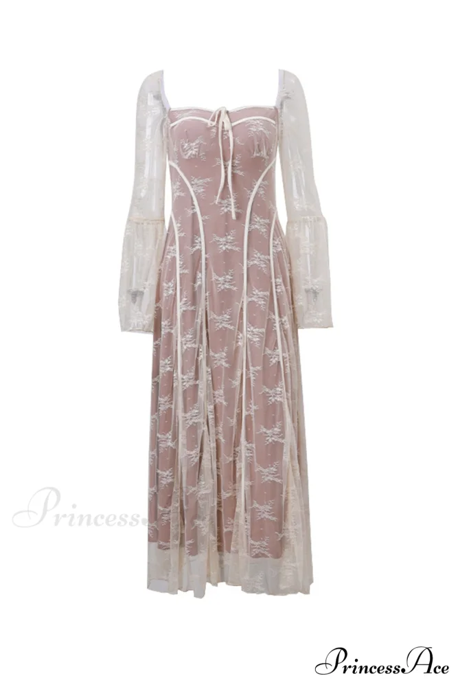 Lace Tie-up Flares Sleeve Midi Dress - Image 8