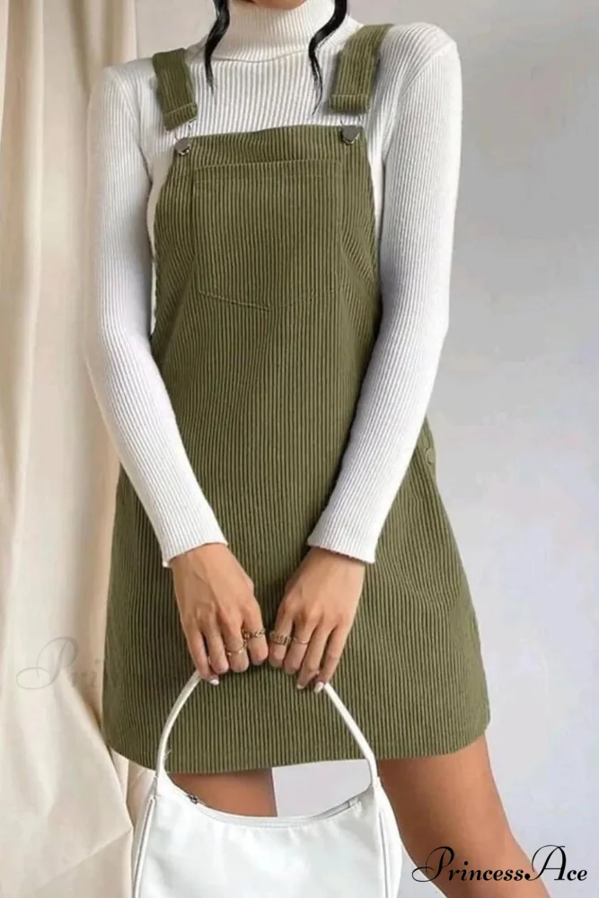 Button Strap Corduroy Dress - Image 3