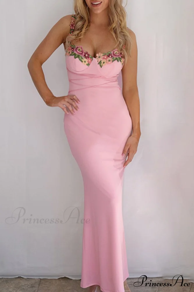 Embroidered Floral Strappy Dress - Image 2