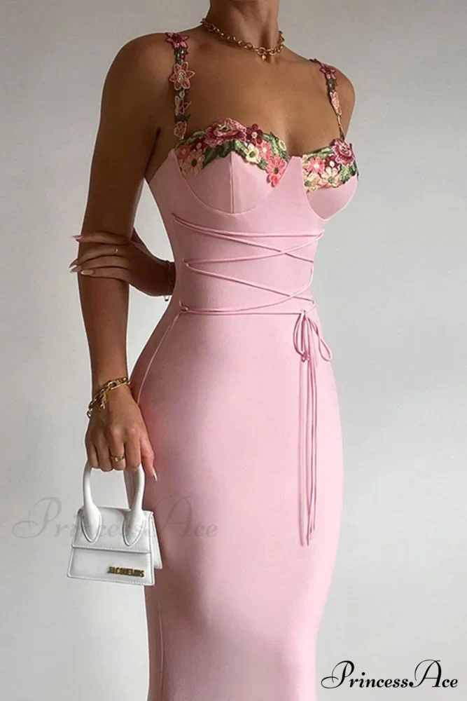 Embroidered Floral Strappy Dress - Image 5