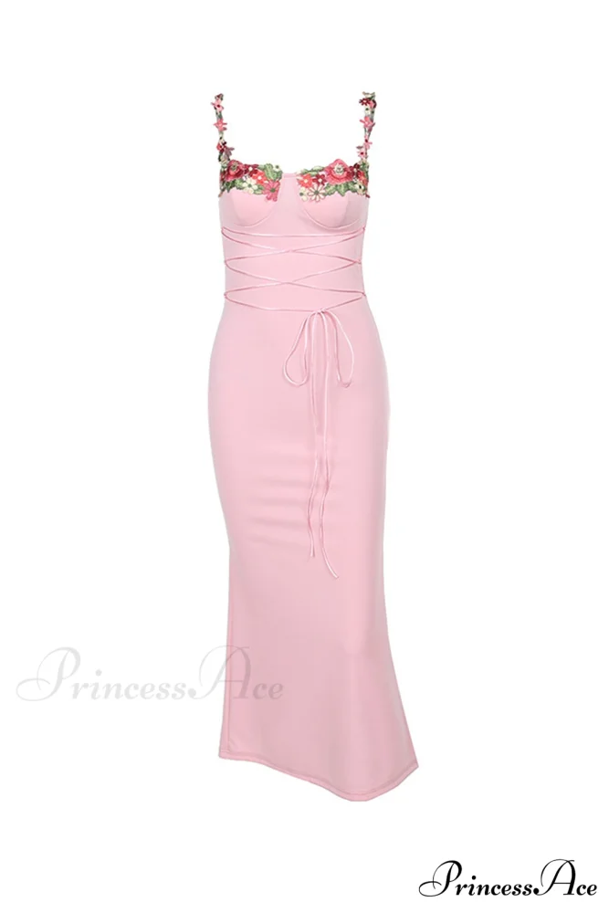 Embroidered Floral Strappy Dress - Image 8