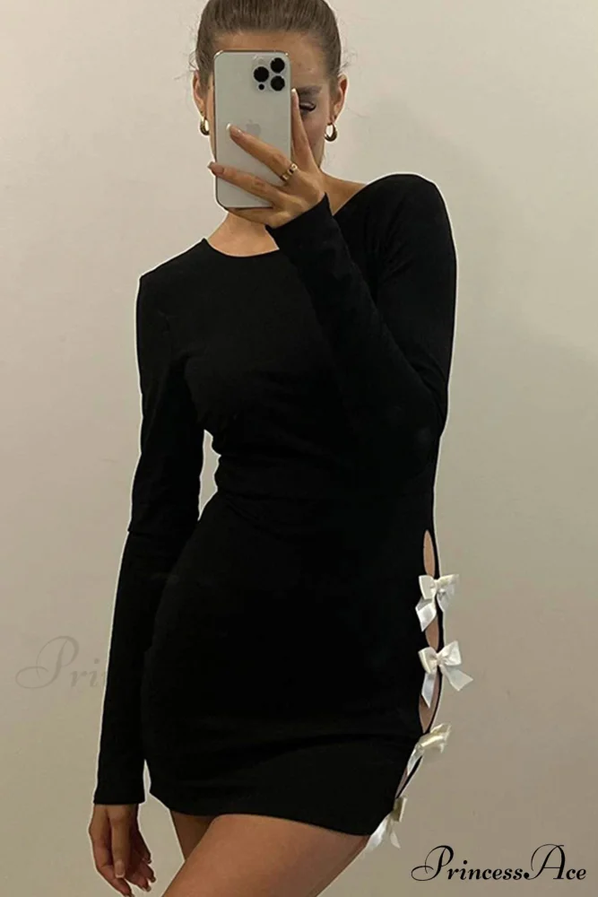 Cut Out Pack Hip Dress with Bow - Image 2