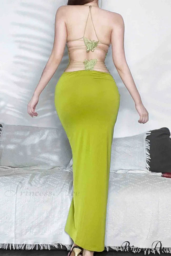 Butterfly Backless Midi Dress with Halterneck - Image 13