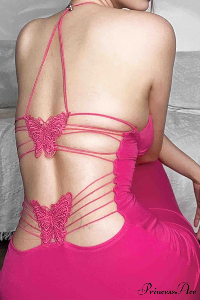 Butterfly Backless Midi Dress with Halterneck - Image 16