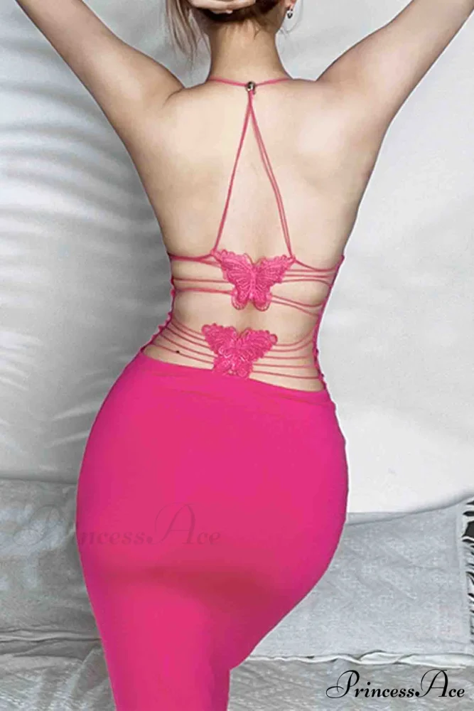 Butterfly Backless Midi Dress with Halterneck - Image 17