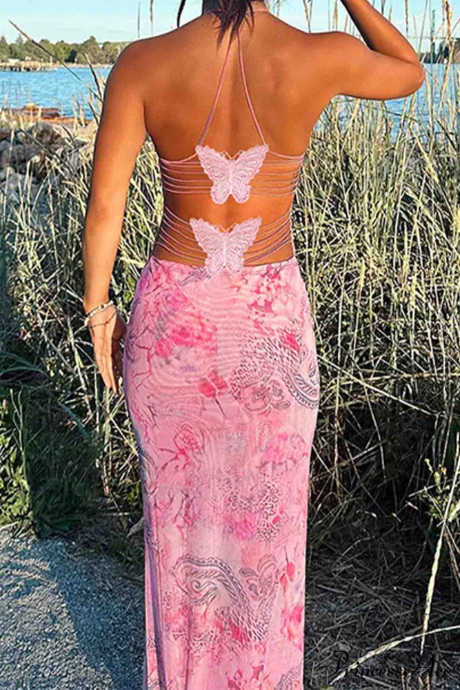 Butterfly Backless Midi Dress with Halterneck - Image 7