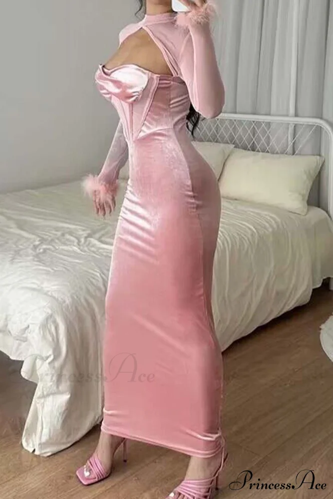 Plush Mesh Patchwork Corset Midi Dress with Hollow Detail - Image 15