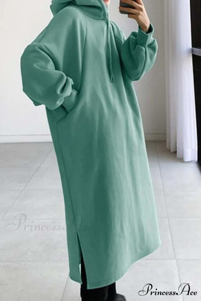 Hooded Sweatshirt Dress with Drop Shoulder - Image 2