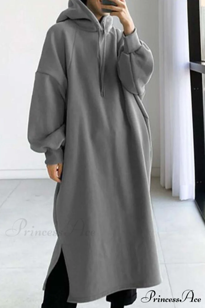 Hooded Sweatshirt Dress with Drop Shoulder - Image 3