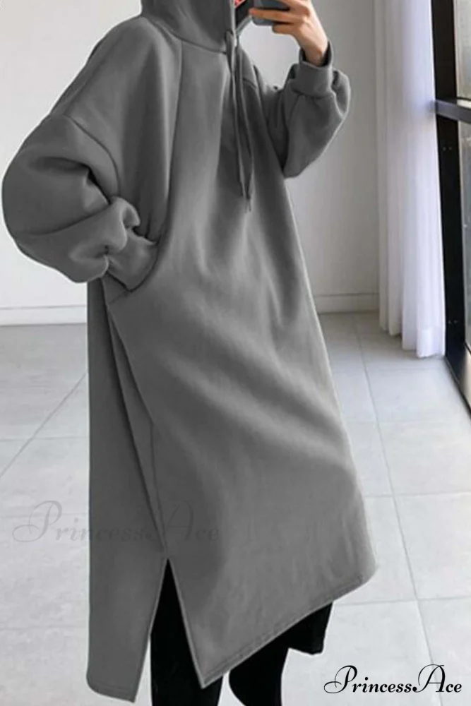 Hooded Sweatshirt Dress with Drop Shoulder - Image 4