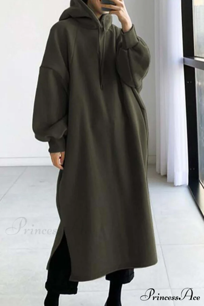 Hooded Sweatshirt Dress with Drop Shoulder - Image 5