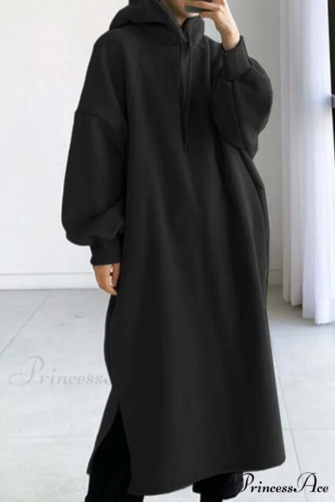 Hooded Sweatshirt Dress with Drop Shoulder - Image 6
