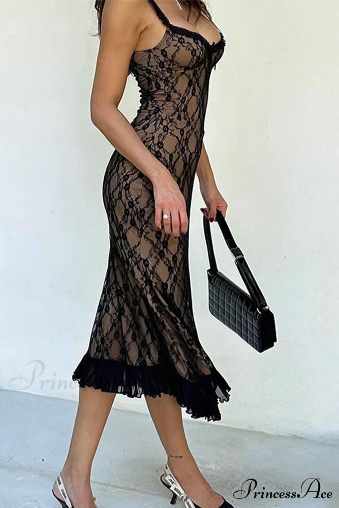 Patchwork Lace Cami Midi Dress - Image 3