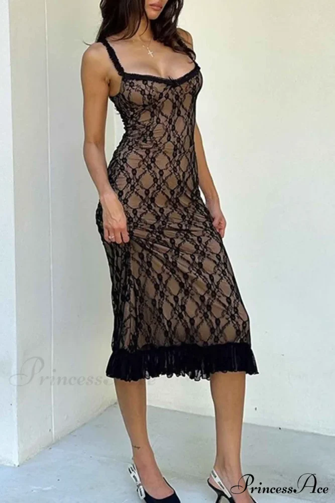 Patchwork Lace Cami Midi Dress - Image 5