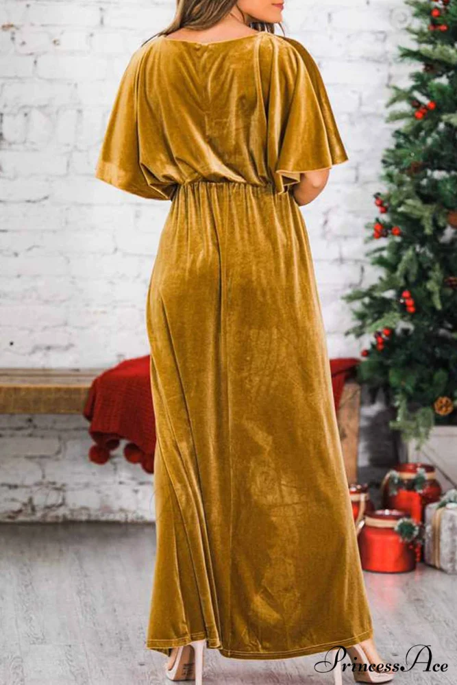 Velvet Crew Neck Midi Dress with High Slit - Image 3