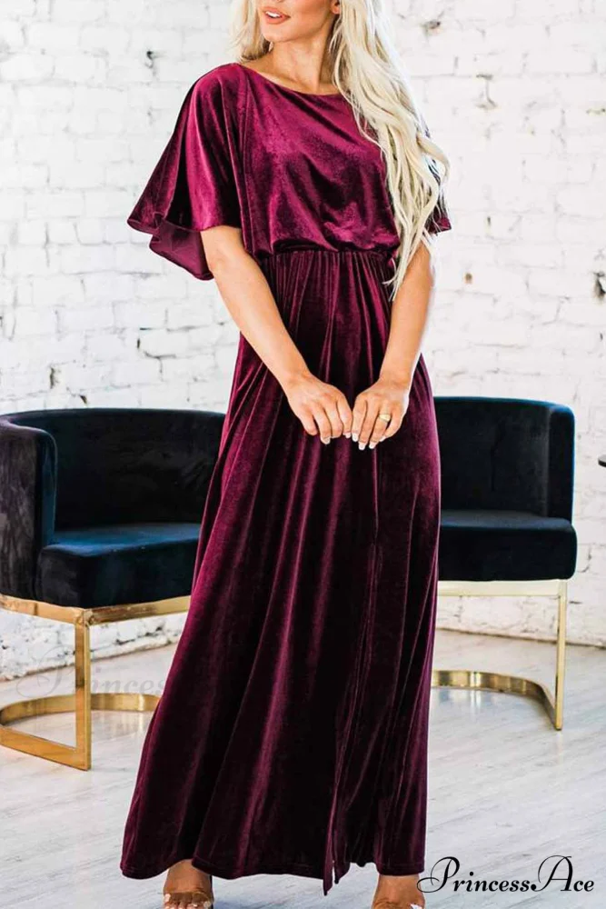 Velvet Crew Neck Midi Dress with High Slit - Image 4