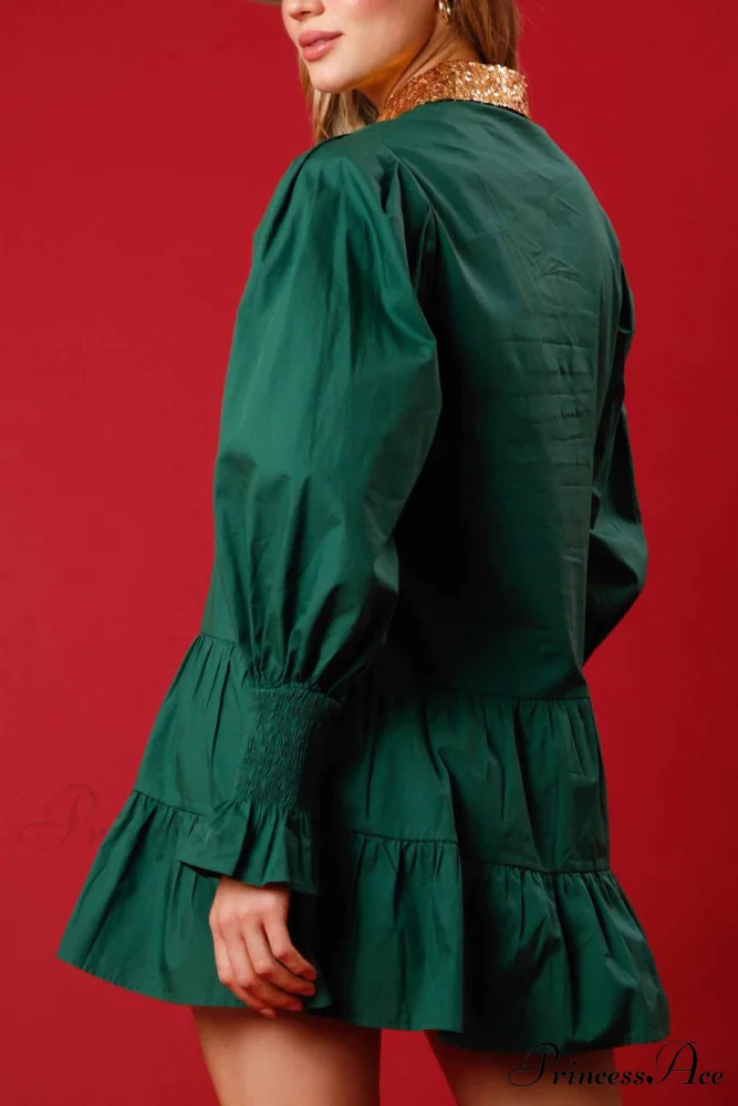Sequin Tiered Mini Dress with Lapel Button Up - Image 10