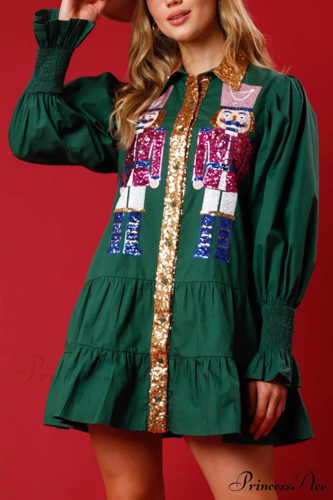 Sequin Tiered Mini Dress with Lapel Button Up - Image 11